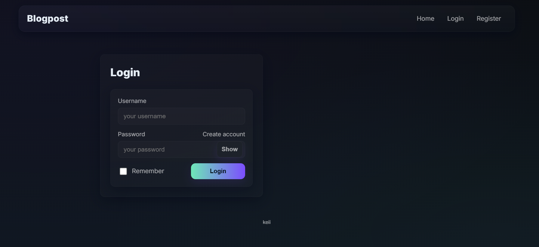 Blogpost login page