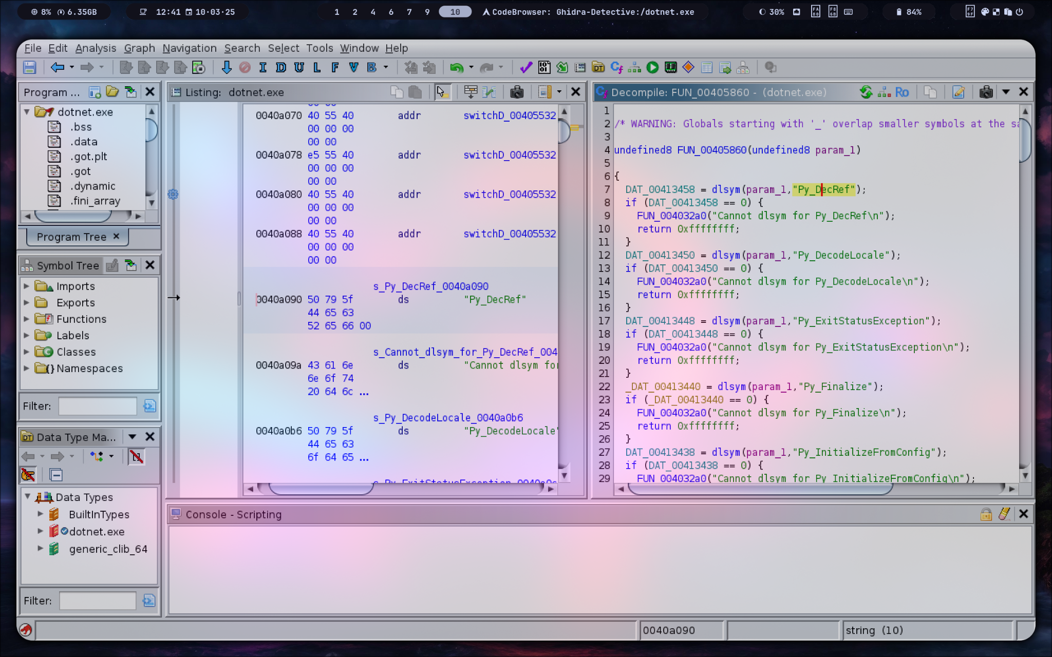 Ghidra showing Python API symbol resolution