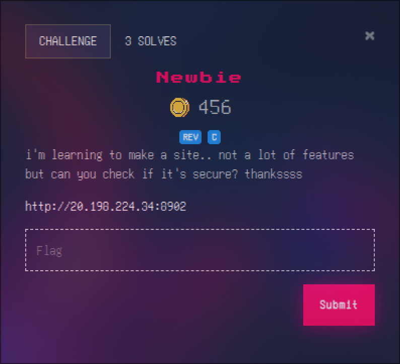 Newbie challenge card